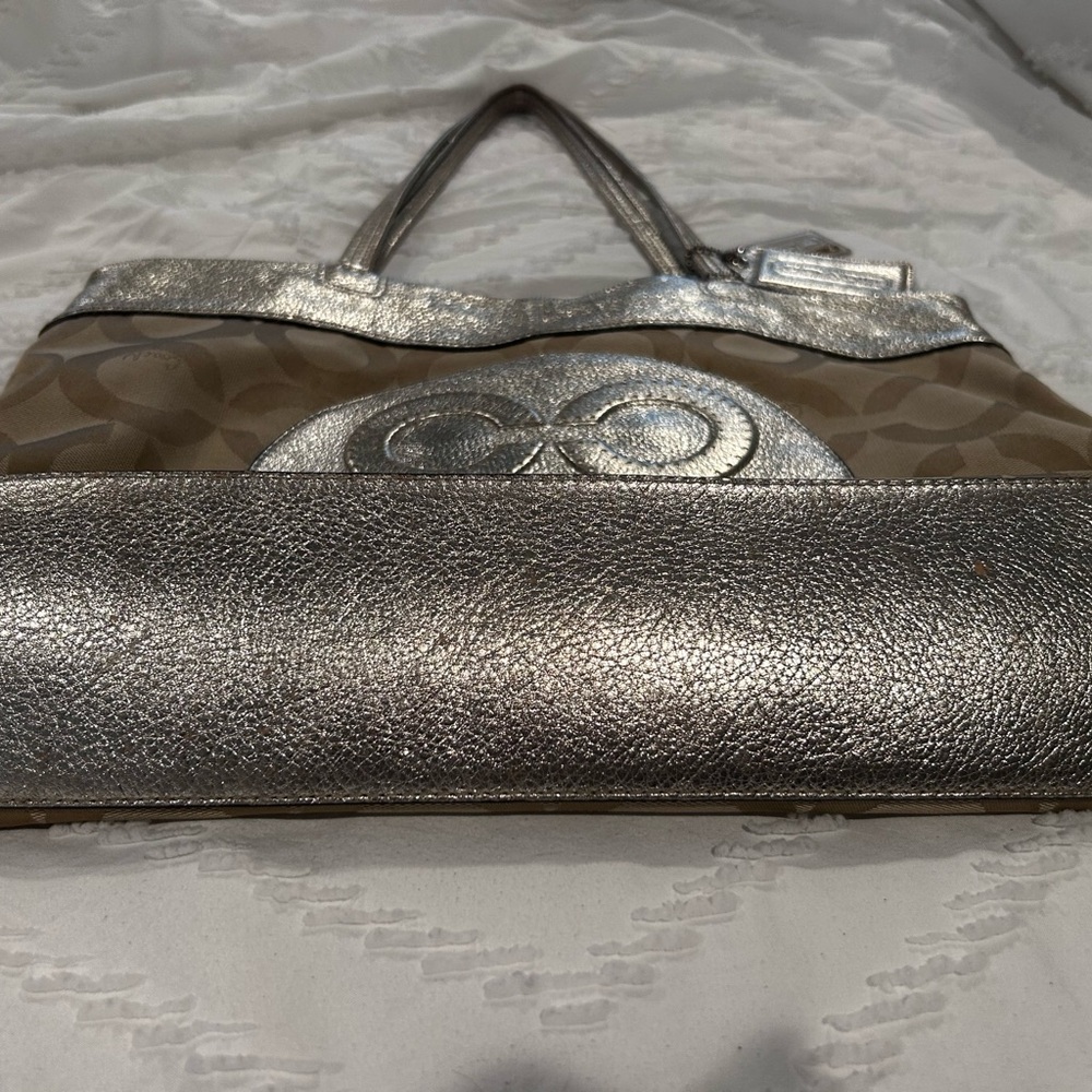 Coach Metallic Gold Hue and Tan Monogram Tote - Picture 5 of 15